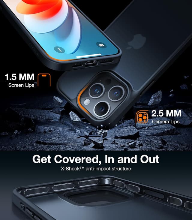 Detalle 2 de TORRAS Guardian Series Shockproof iPhone 13 Pro Max Case (Frosted Black) with 360° Airbag Protection