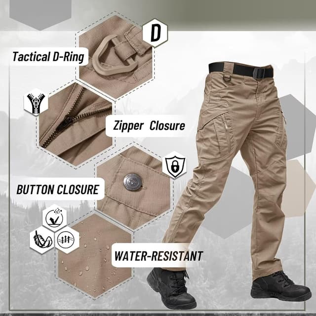 Detalle de TACVASEN men’s military cotton outdoor hiking trousers with multi-pockets