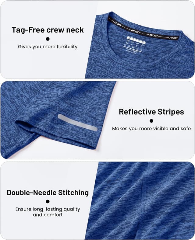 Detalle de MAGCOMSEN Herren Sportshirts Kurzarm Laufshirt – schnelltrocknend, meliert, atmungsaktiv