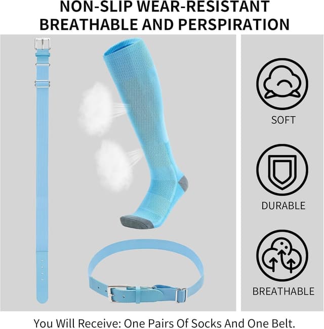 Detalle de QBK Youth Baseball Socks & Belt Combo Set for Kids (Ages 2–16) — Softball/Tee Ball Accessories