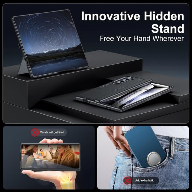 Detalle de Kaiiecal Slim Hinge Stand Case with Screen Protector for Samsung Galaxy Z Fold6 (Black)