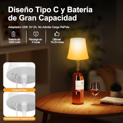 Detalle 2 de Suright Lámpara de Mesa Inalámbrica recargable para botella (sin incluir botellas) con 3 temperaturas CCT y RGB ajustable, IP54