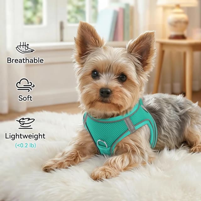 Detalle de Joytale reflektierendes, weich gepolstertes Hundegeschirr mit Air-Mesh (XXS, Türkis)