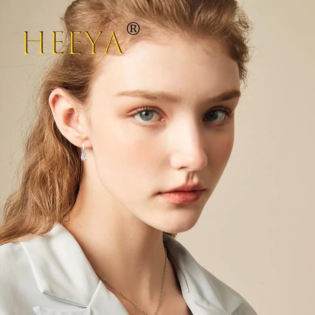 Detalle de HEEYA Ohrringe Silber 925 mit hängenden Zirkonia – runde, Blatt-, Gänseblümchen-, ovale, Tropfen- oder quadratische Formen