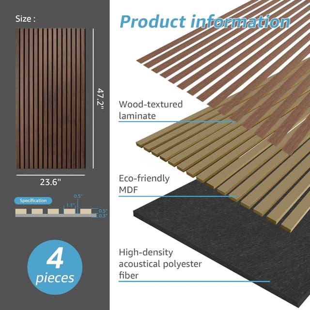 Detalle 2 de Art3d Wood Slat Acoustic Panels 47.2in