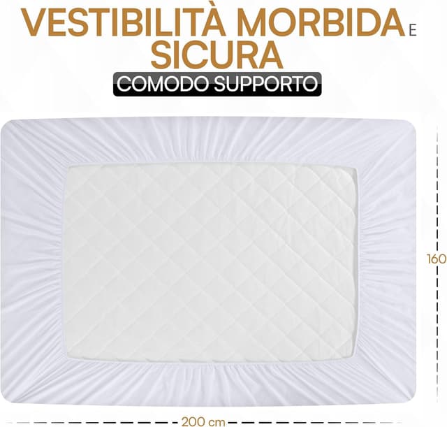 Detalle de Utopia Bedding Coprimaterasso trapuntato con gonna elastica extra profonda fino a 30 cm (160x200 cm), bianco