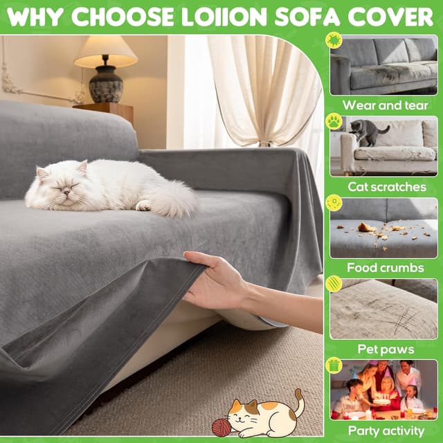 Detalle de Loiion Copridivani impermeabile anti-graffi per gatti e cani, grigio 300x180 cm