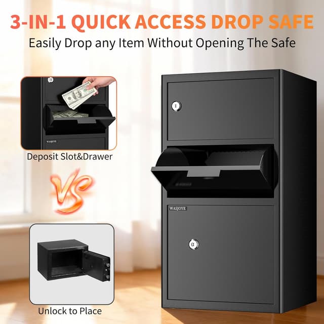 Detalle de WASJOYE 100.8L Large Depository Drop Safe for Business – Anti-theft Drop Slot Cash & Document Box