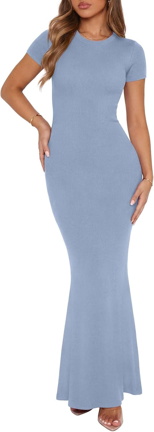 Thumbnail 6 de REORIA Damen Maxikleid „Sommer Casual Lounge“ aus Modal/Spandex – figurbetontes Langarm/ Kurzarm Basic mit Rundhalsausschnitt