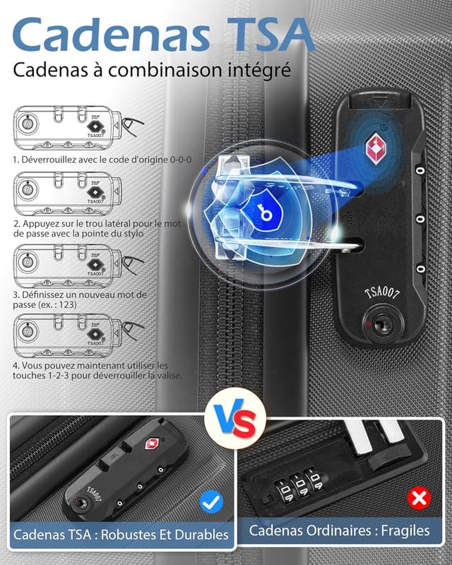 Detalle de COOLIFE Valise cabine rigide 55 x 35 x 20 cm pour avion avec serrure TSA et 4 roulettes jumelées