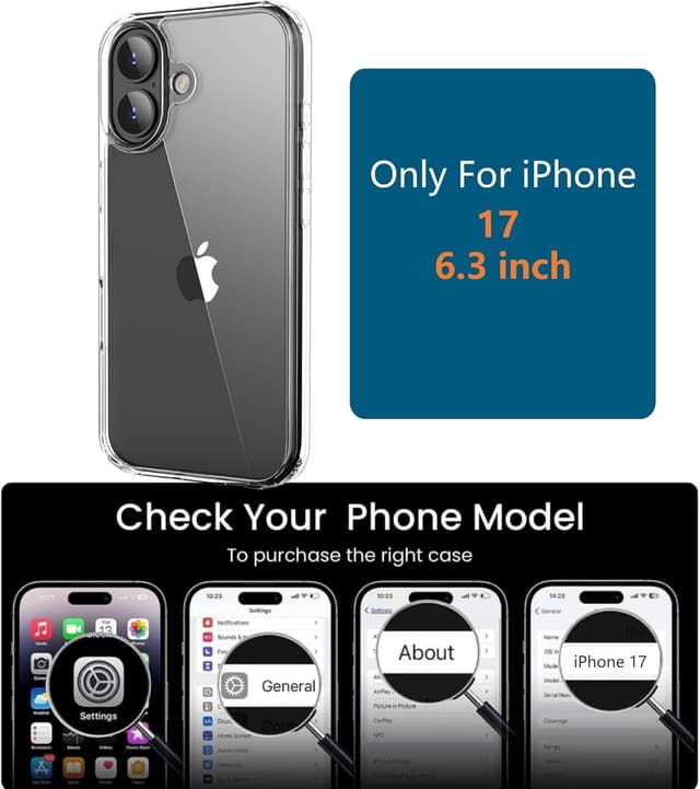 Detalle de Custodia OLEPHY per iPhone 17 con cordino regolabile, trasparente antiurto e anti-graffio (blu)