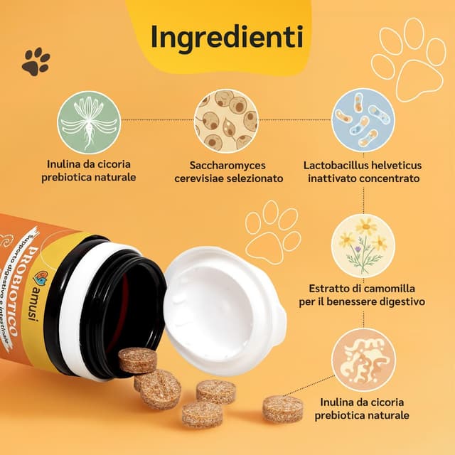 Detalle de amusi Probiotici per Cani da 30 compresse con fermenti lattici e inulina