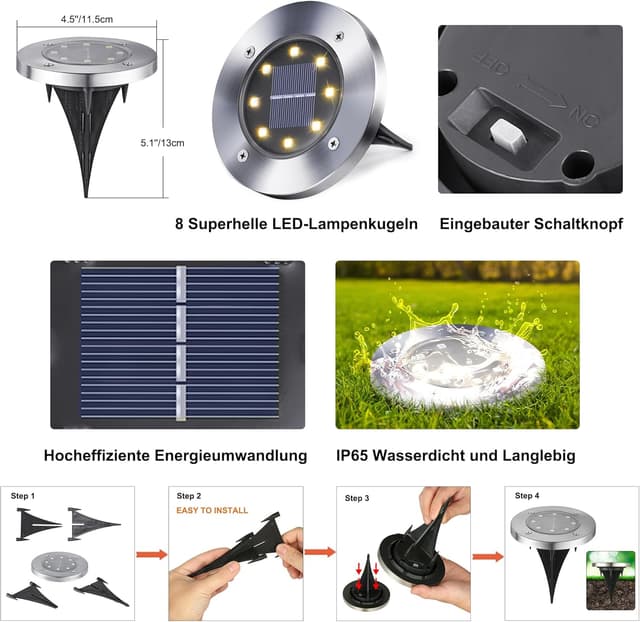 Thumbnail 5 de Qedertek Solar Bodenleuchten Garten 8 Stück 8 LED
