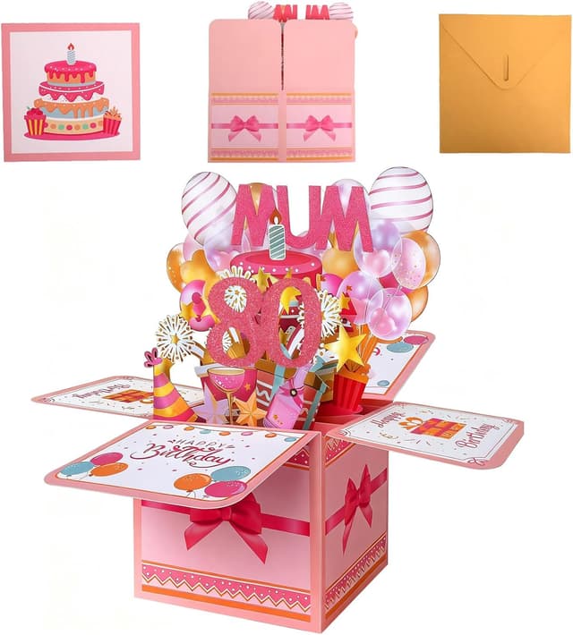 Detalle de Bomesy Funny 3D Pop Up Mum Birthday Card (Mum 80th Birthday) with Envelope and Blank Greeting Card