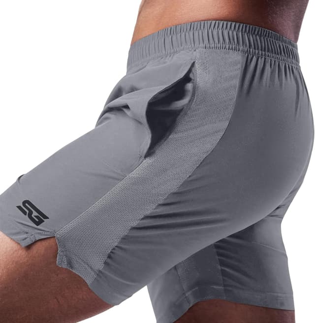 Detalle de Satire Gym Sporthose Herren kurz mit Taschen – Gymshorts für Running, Fitness & Bodybuilding
