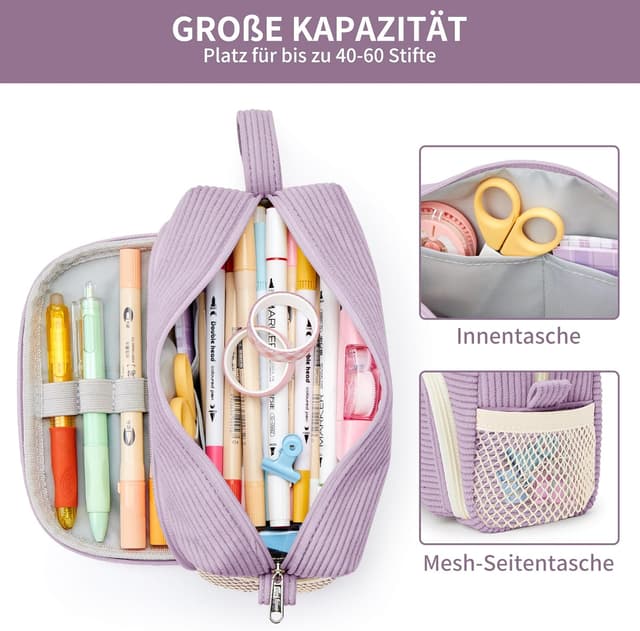 Detalle 2 de KALIDI Corduroy Pencil Case with Multi Pockets – 8.3 x 3.5 x 4 inch organiser for school and office