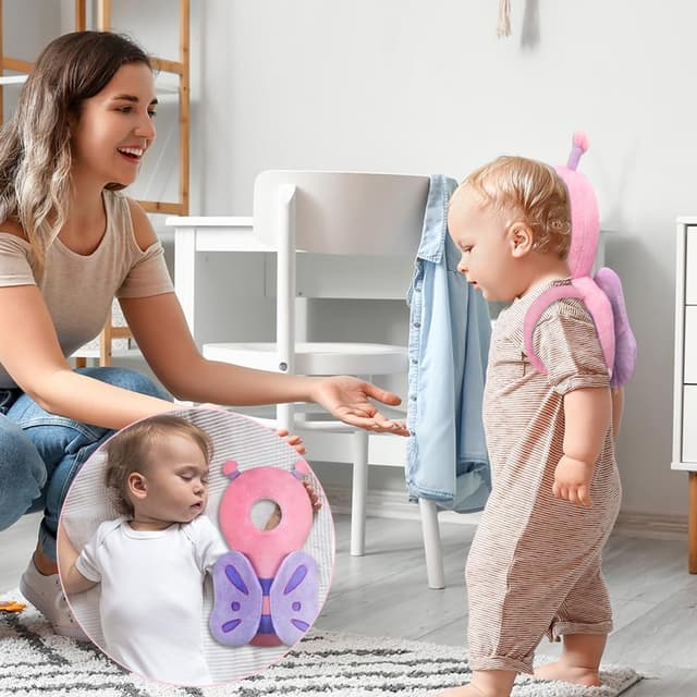 Thumbnail 6 de Vicloon protezione testa bimbo con farfalla rosa, morbida e regolabile per neonato