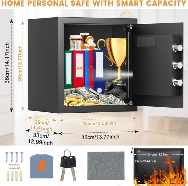 Detalle de Mejasg Safe Tresor Feuerfest 45L mit Feuerfestem, Wasserdichtem Dokumentenbeutel