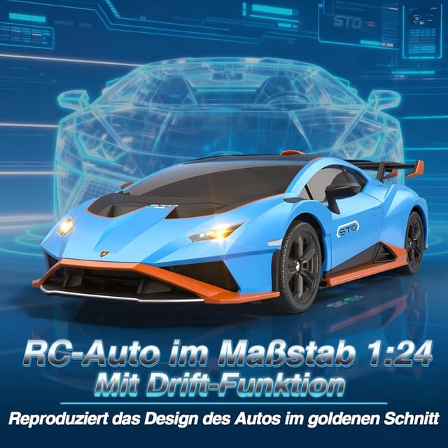 Detalle 2 de Lamborghini RC Drift Auto (1:24) Mini 4WD – ferngesteuertes Drift-Car mit LED und bis zu 25 km/h
