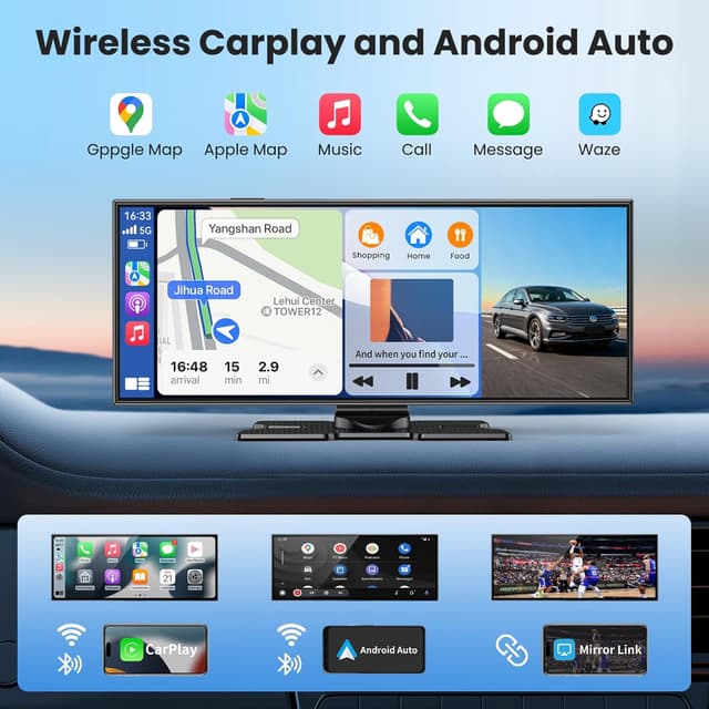 Detalle 2 de 11.5-inch Wireless CarPlay & Android Auto Car Tablet Pro Max with 4K Front and 1080P Rear Camera, Mirror Link, AUX/FM/Bluetooth, 64GB SD