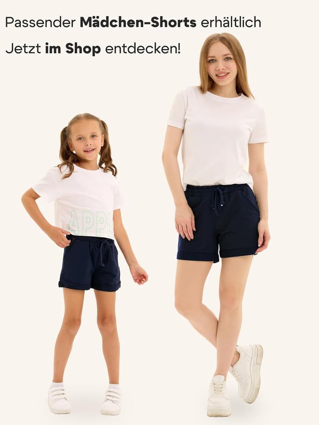 Detalle de Sommer-Shorts für Damen aus 100% Baumwolle mit Kordelzug und Seitentaschen (M–2XL) – Basic Farben