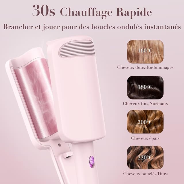 Detalle 2 de AISEELY Boucleur à cheveux 3 têtes 32 mm : grands boucles et ondulations avec 4 températures