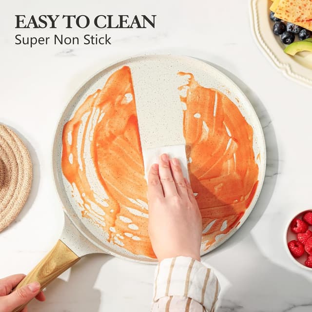 Detalle de SENSARTE Weiß Keramik Crepe Pfanne 26 cm – Antihaft-Omelettpfanne für Crêpes, induktionsgeeignet