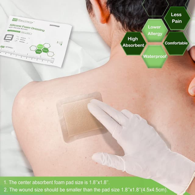 Detalle de NeuHeils Silicone Adhesive Foam Dressing 3''x3'' (10 Packs) for Bed Sore & Diabetic Ulcer Wounds