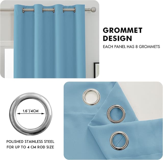 Detalle 2 de Ystyle lot de 2 rideaux occultants imperméables 140x145 cm bleu clair