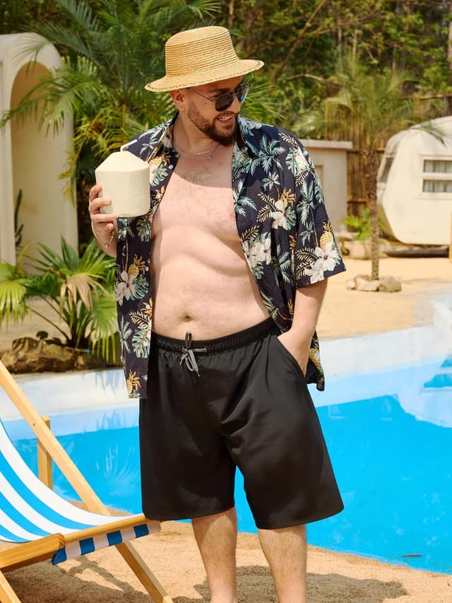 Detalle de Arcweg Men’s Plus Size Long Swim Shorts (Big & Tall) with Compression Liner & Zipper Pocket