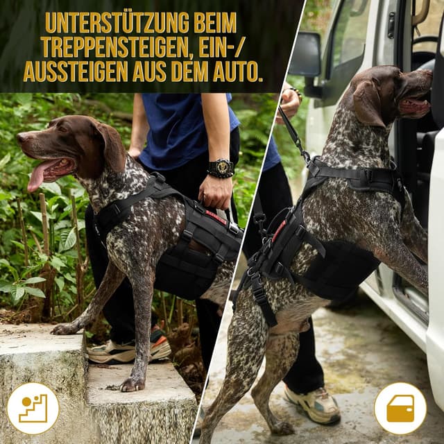 Detalle 2 de OneTigris Hundegeschirr „Invictus“ als Tragehilfe mit 3 Griffen (Hundegeschirr mit verstellbaren Riemen, Schwarz, L)