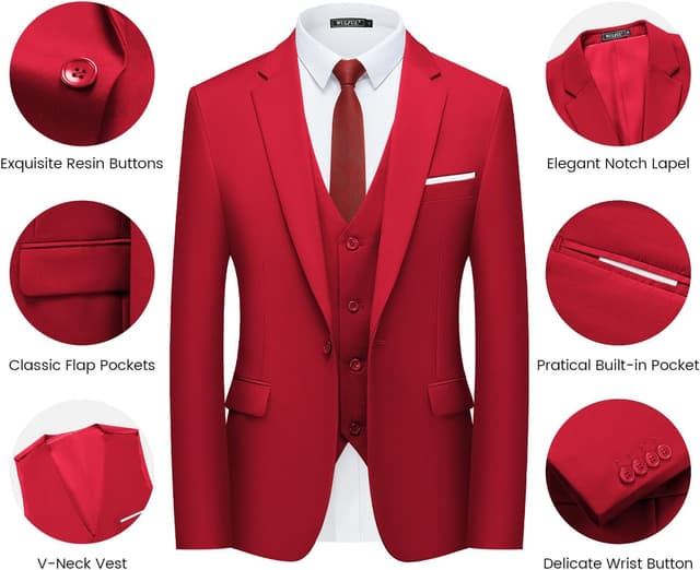 Thumbnail 4 de WULFUL Men’s Slim Fit Suit 3-Piece