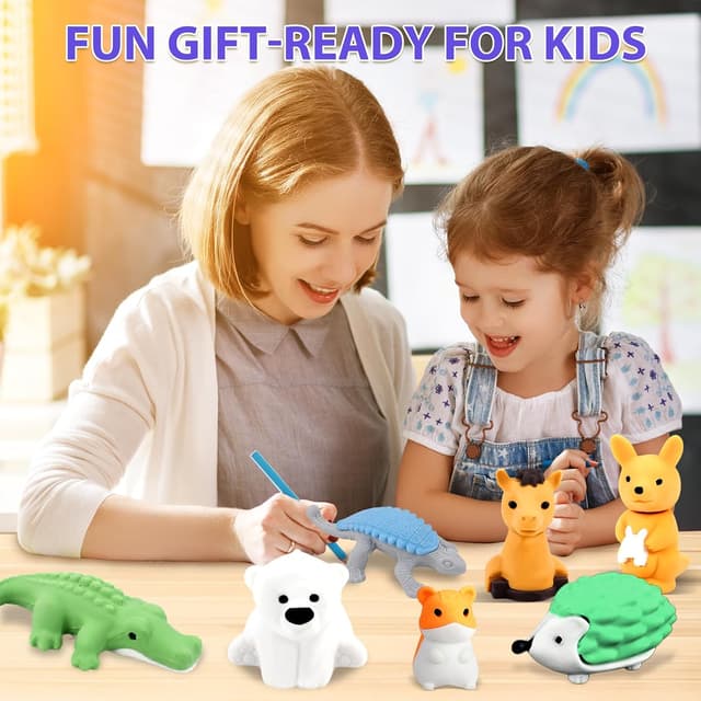 Detalle de URSKYTOUS 34-Piece Animal Erasers bulk pack