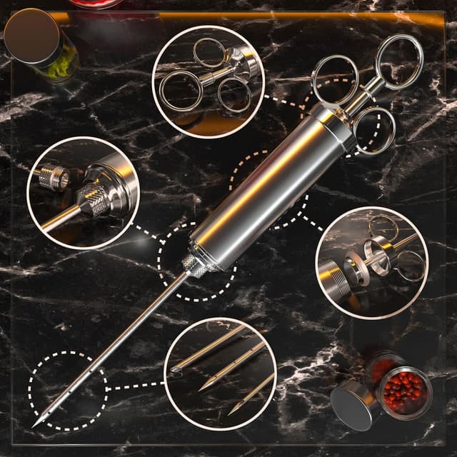 Detalle de Nifogo Siringa da cucina in acciaio inox con iniettore di condimento, spintore a tre anelli e 3 aghi