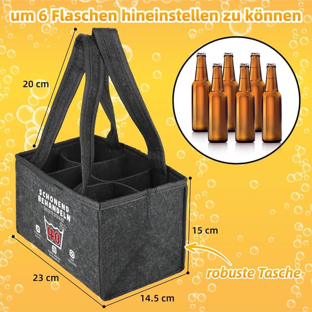 Detalle de WenmthG Bier-Geschenktasche zum 40. Geburtstag mit Flaschenöffner, Filz & Grußkarten für 6 Getränkeflaschen
