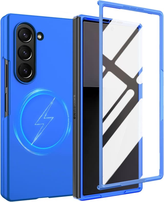 Detalle de WEYNRBOX Magnetische Hülle für Samsung Galaxy Z Fold 7 mit Panzerglas & Kameraschutz (blau) – kompatibel mit MagSafe