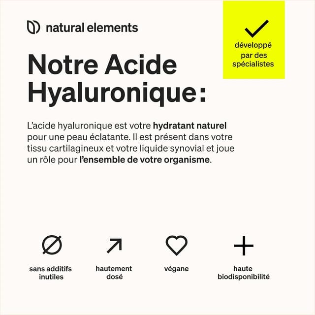 Detalle de Gélules Acide hyaluronique pur fortement dosées 500 mg (500–700 kDa) — 90 gélules, végane