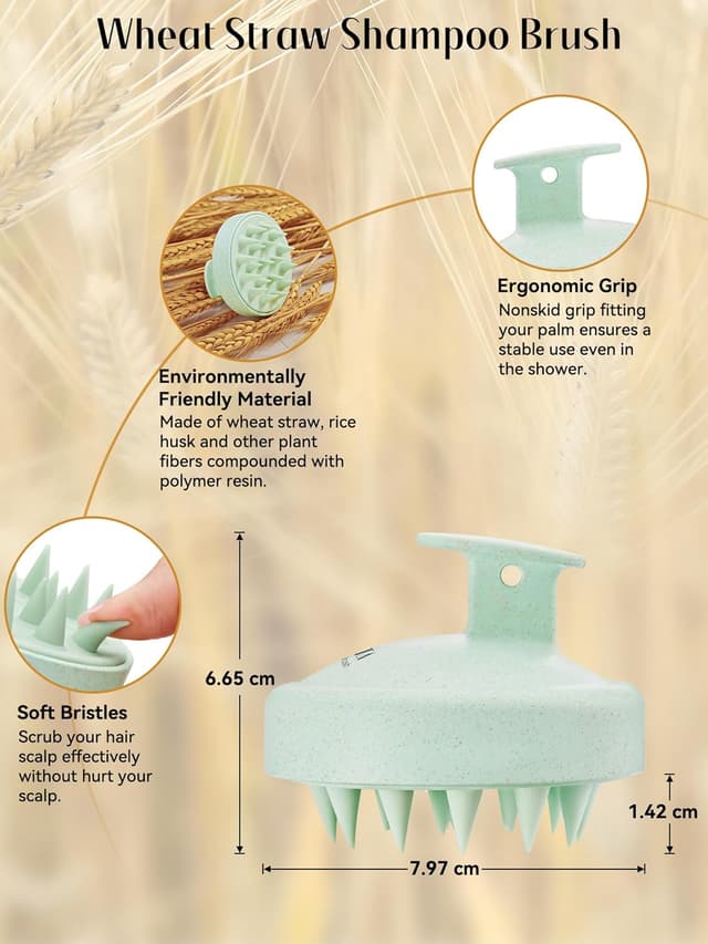 Detalle de HEETA Scalp Massager Hair Growth Brush with Soft Silicone Bristles (Mint Green)