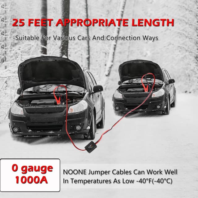 Detalle 2 de NOONE 0 Gauge 25FT Heavy Duty Jumper Cables (1000A) with Reverse Polarity Protection for SUVs & Trucks