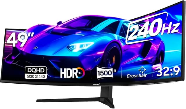 Detalle de Gawfolk 49 Zoll Curved Gaming Monitor mit 240 Hz, Dual QHD (5120x1440) und 32:9 Ultra-Wide – 1500R, PBP/PIP, VA