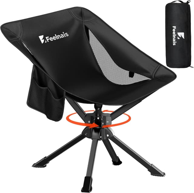Detalle de Feelnais Folding Camping Chair (360° Swivel) — Lightweight, Portable, No-Assembly Outdoor Chair for Adults