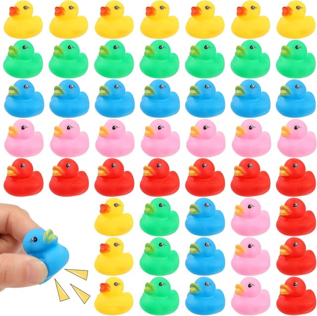 Detalle de 50 Pcs Rubber Ducks Bath Toy (5 Colors) – Multicolor Mini Float Ducks for Baby Bath, Shower & Party Favors