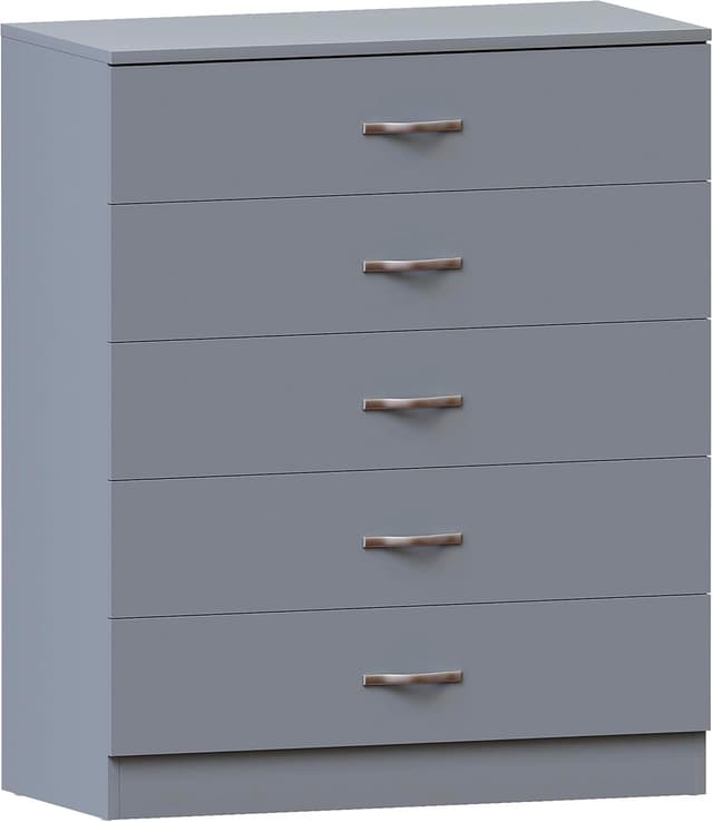 Detalle de Vida Designs Riano 5 Drawer Chest of Drawers in Grey with Metal Handles and Anti-Bowing Support
