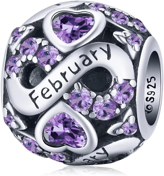 Detalle de ShiYu 925 Sterling Silber Geburtsstein Charms Anhänger (Februar) für Pandora-Armbänder