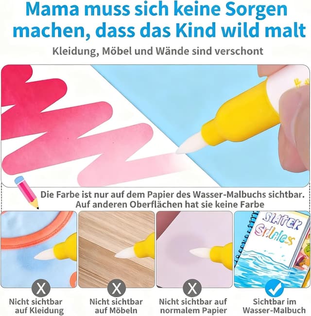 Thumbnail 6 de Nurila 2er-Set Wassermalbücher für Kleinkinder (wiederverwendbar) mit 2 Wasserfarben, Prinzessin & Häschen, 19 × 15 cm