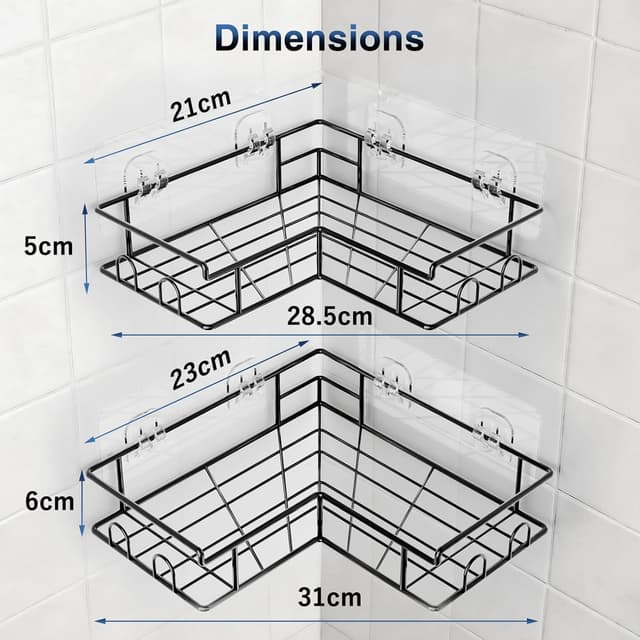 Thumbnail 6 de Diboniur Mensola doccia angolare senza foratura con 8 ganci e organizer a appendere (2 pezzi) in acciaio inox, nero