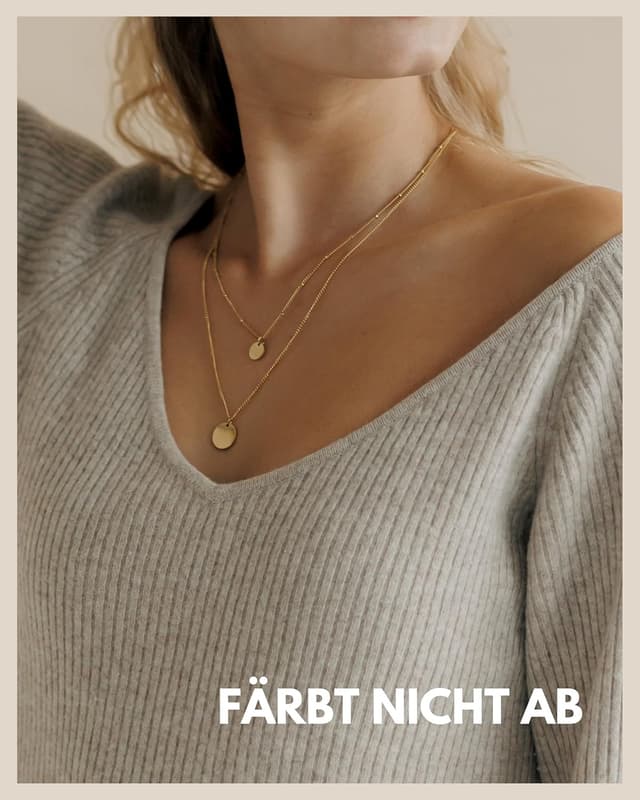 Detalle de Layering Kette mit Plättchen Anhänger – verstellbare Halskette aus 316L Edelstahl (18K vergoldet, Roségold & Silber)