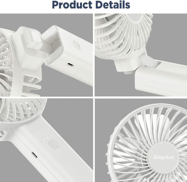 Detalle 2 de EasyAcc Handventilator mit 5.000 mAh Akku und Powerbank-Funktion – faltbar, wiederaufladbar, weiß
