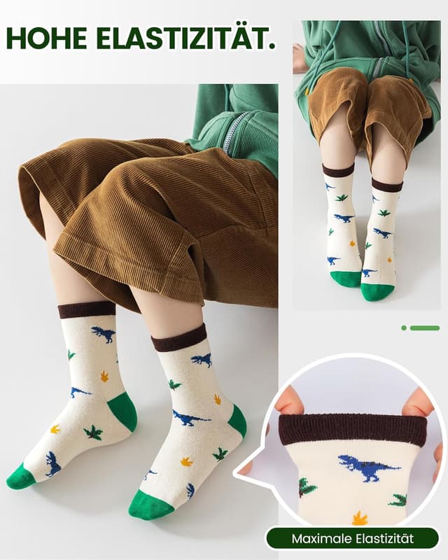 Thumbnail 6 de Kyopp 10 Paar Kinder-Socken (Mädchen & Jungen) – klassische Crew Socks aus Baumwolle mit lustigen Mustern