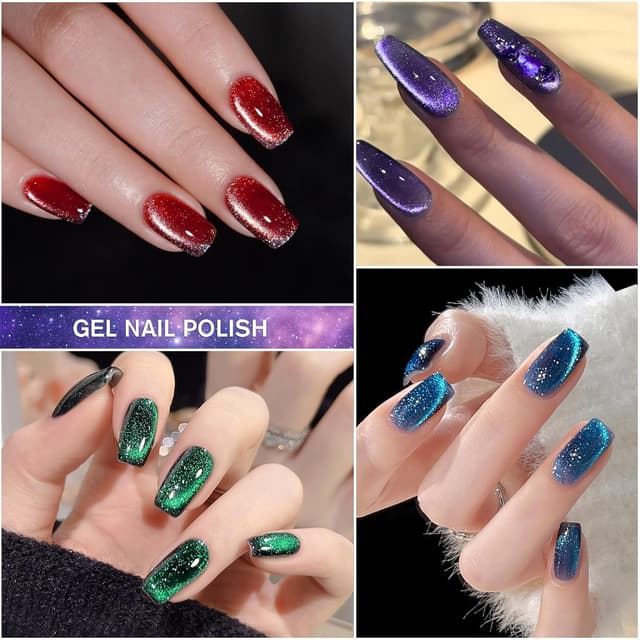 Thumbnail 6 de Shining She UV Nagellack CatEye-Set (4 Farben) mit Magnet – Burgund, Rot, Lila, Blau/Grün/Glitzer, 8 ml